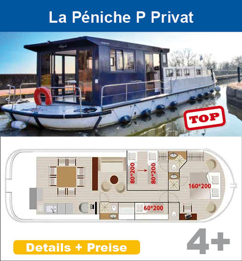 Führerscheinfreie Hausboote mieten in Frankreich FPP La peniche P privat