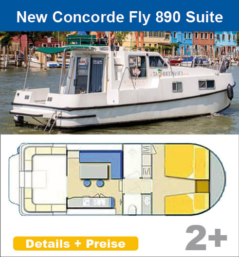führerscheinfreie Hausboote mieten in Italien RENDEZVOUSFANTASIA NCF Fly 890 Suite hausbooturlaub