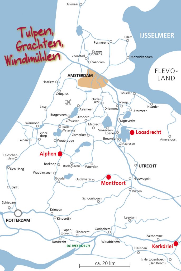 Karte Südholland-Niederlande Hausbootrevier-Amsterdam, Utrecht, Loosdrecht, Vinkeveen